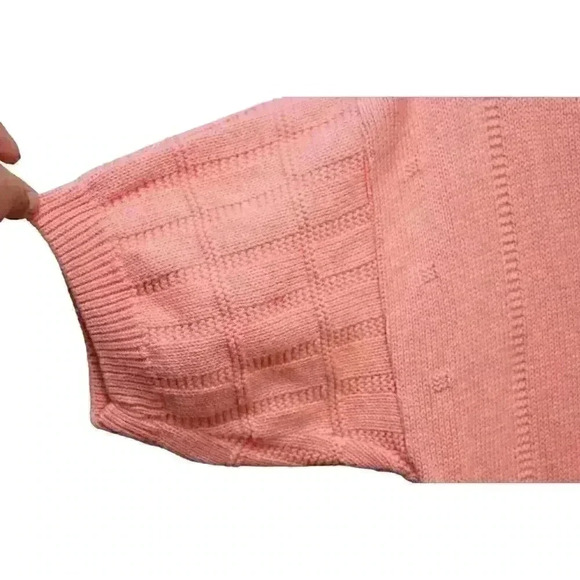 Vintage Sweater Size Medium 100% Cotton Pink Varsity Knit Preppy 80s 90s - Picture 4 of 10